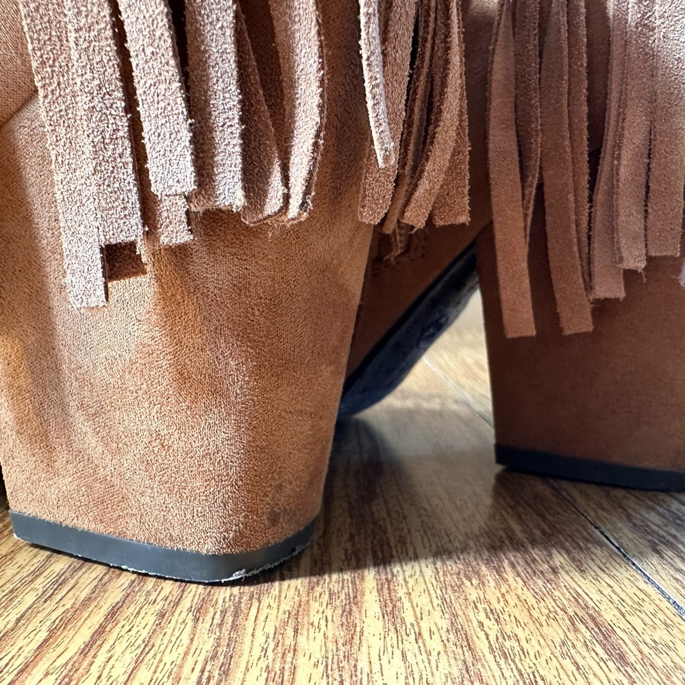 DV by Dolce Vita Tan Suede Fringe Heeled Boots - Picture 11 of 16